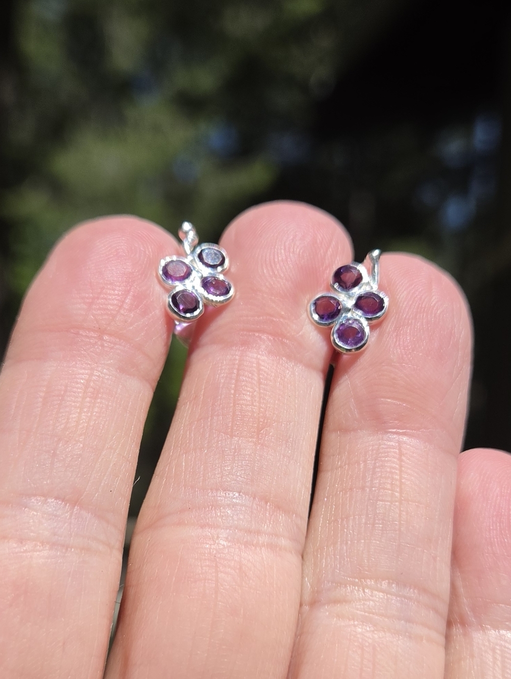 Amethyst Sterling Grape Cluster Earrings - Picture 4 of 9